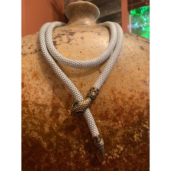 White Enamel Blue Eyed Snake Belt or Necklace by DL Auld Vintage - Picture 5 of 9